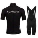Short-Sleeved Bib Cycling Jersey in Style X showing moisture-wicking performance fabric and cycling fit.
