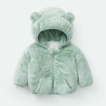 Baby winter padded jacket in brown color, warm cotton-filled design made of nylon and polyester.