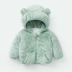 Baby winter padded jacket in brown color, warm cotton-filled design made of nylon and polyester.